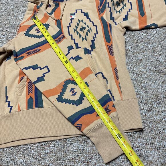 Champon Reverse Weave Aztec Print Sweatshirt Hoodie Desert Khaki Men's Medium M - Picture 4 of 9